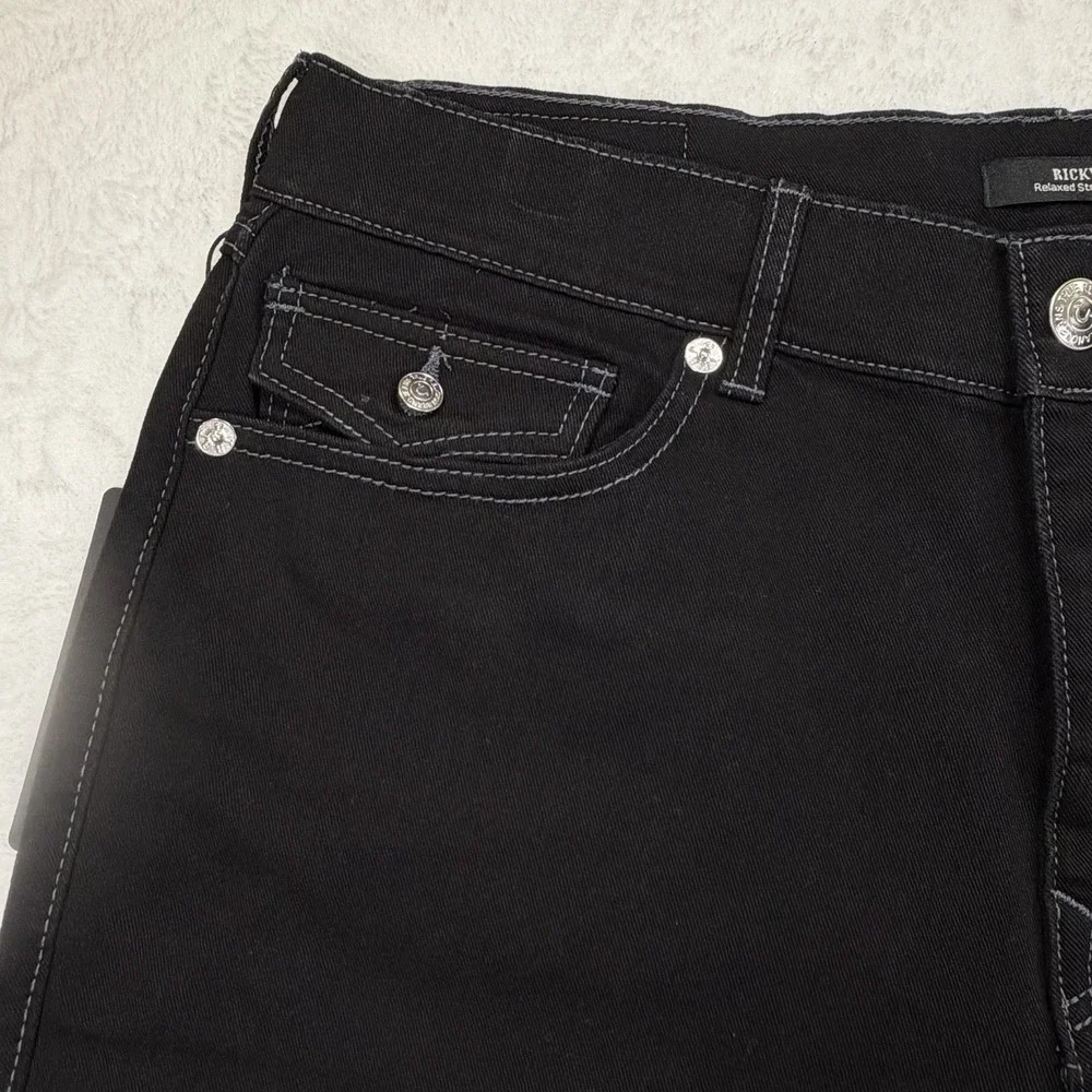True Religion Ricky Flap SN Black Jeans Mens 36x32 Straight Leg NWT Retail $164